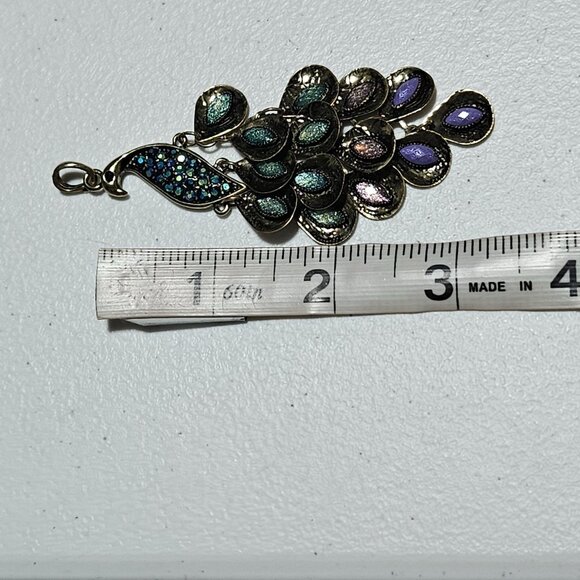 Boho Vintage Peacock Gemstone Pendant Articulated Purple Green Rhinestones Women - Picture 6 of 6